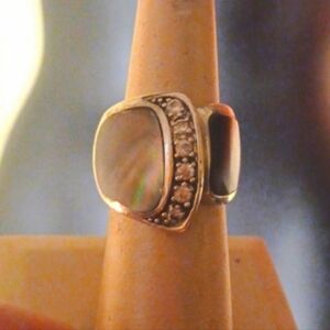 Abalone,simulated diamond,925 silver ring. Sz.7